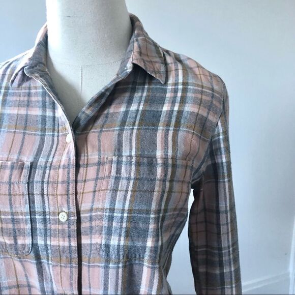 Madewell 100% Cotton Pink Grey Flannel Button Front XS - Picture 4 of 7